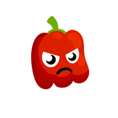 Red bell pepper. Sad character. Bulgarian seasoning and mascot with face. Ingredient and element of the kitchen. Flat cartoon illustration
