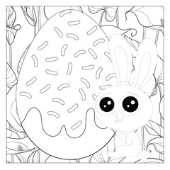 Easter Bunny Coloring Page! Easter Bunny Coloring Book, Easter Bunny Rabbit Cartoon Character with Easter Egg.