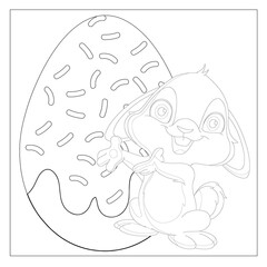 Easter Bunny Coloring Page! Easter Bunny Coloring Book, Easter Bunny Rabbit Cartoon Character with Easter Egg.