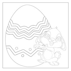 Easter Bunny Coloring Page! Easter Bunny Coloring Book, Easter Bunny Rabbit Cartoon Character with Easter Egg.