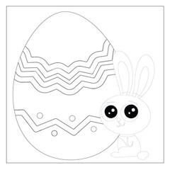 Easter Bunny Coloring Page! Easter Bunny Coloring Book, Easter Bunny Rabbit Cartoon Character with Easter Egg.