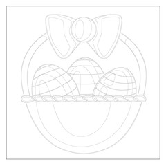 Easter Basket, Black and White Doodle Easter Eggs in the basket. Coloring book for adults for relax and meditation. Vector isolated elements