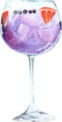 Watercolor clipart purple cocktail with orange