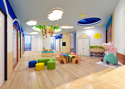 3d render of kids school, play room