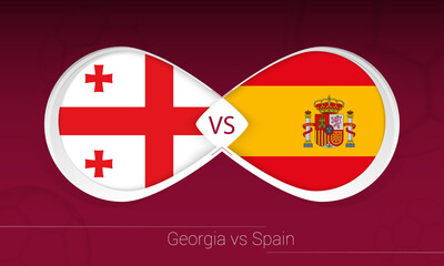Georgia vs Spain in Football Competition, Group B. Versus icon on Football background.