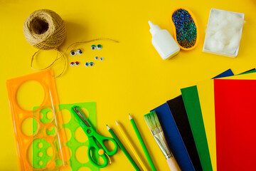 school subjects for creativity on a yellow background, with a place to copy