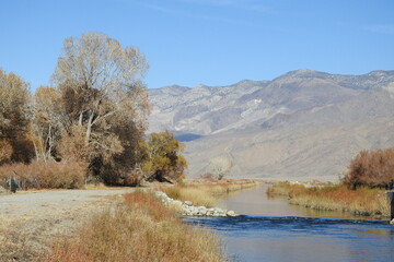 The beautiful scenery of the Owens River in the Owens Valley, Inyo County, California.