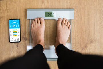 Woman Using Smart Weight Scale Tech