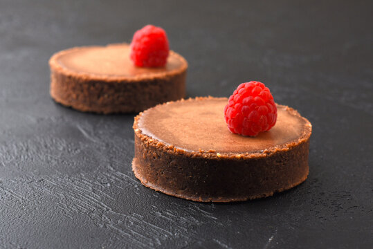 Chocolate tartelette with salted caramel isolated
