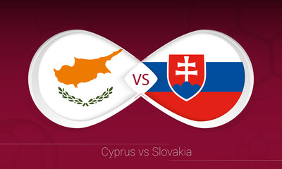 Cyprus vs Slovakia in Football Competition, Group H. Versus icon on Football background.