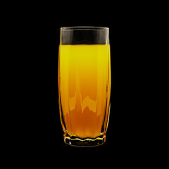 orange juice in glass glass isolate on black background