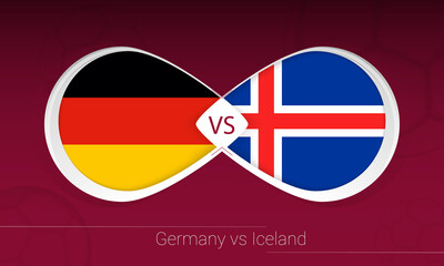 Germany vs Iceland in Football Competition, Group J. Versus icon on Football background.