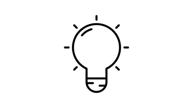 2D animation of a light bulb drawn on white background.drawn with a white dry brush by hand. Symbolizes insight or solution to a problem. animation of light bulb turned on. aplha channel