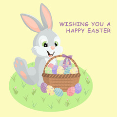 Happy Easter card with bunny and eggs