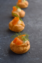 Homemade salty choux with salmon