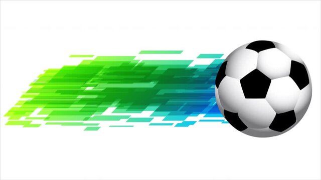 Soccer ball on digitalized stripes background, art video illustration.