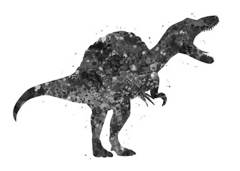 Spinosaurus dinosaur black and white watercolor art, abstract animal painting. kids dinosaur art print, watercolor illustration rainbow, colorful, decoration wall art. © Yahya Art