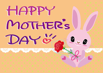 "HAPPY MOTHER'S DAY" Hand Drawn Message, Cute Bunny Holding Flower Greeting Card