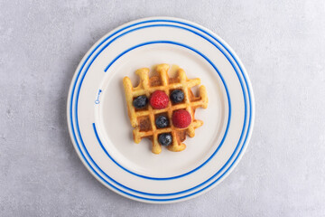 Belgian waffle served by berries