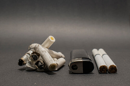 cigarette butts and lighter