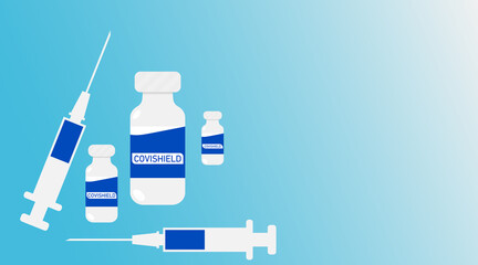 Vector illustration of covishield coronavirus vaccine and syringe, vaccination and treatment campaign. All elements are isolated.