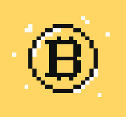 Bitcoin symbol pixel art. Cryptocurrency bitcoin. Digital money logo. Vector illustration