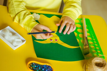 step by step instructions, colored paper application, easter bunny, children's hands
