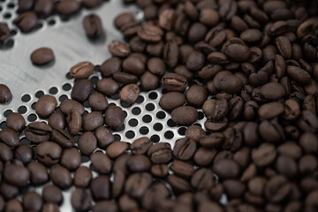 top view of fresh roasted coffee beans background