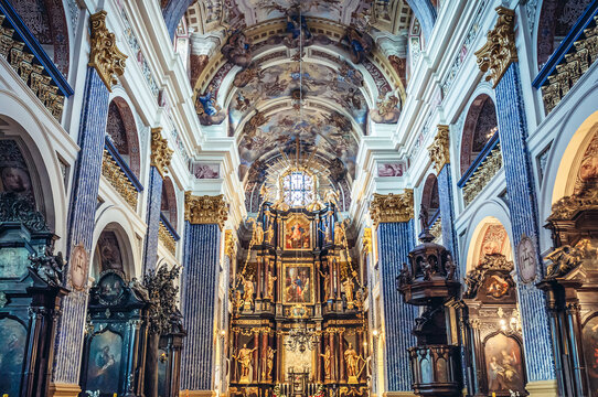 Swieta Lipka, Poland - August 23, 2017: Main nave of Most Holy Virgin Mary, Queen of Poland, Holy Linden sanctuary in Swieta Lipka village