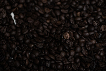 top view of fresh roasted coffee beans background