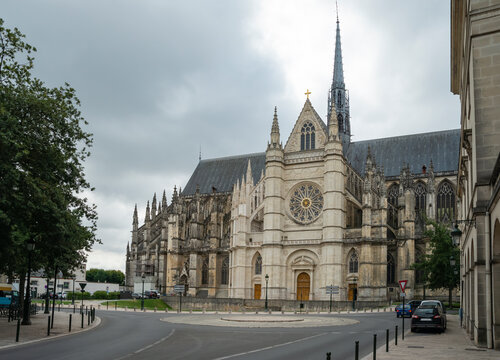 Picturesque Gothic architecture of Cathedral of Holy Cross of Orleans, France. Construction of Sainte-Croix started in 1287, inaugurated in 1829.