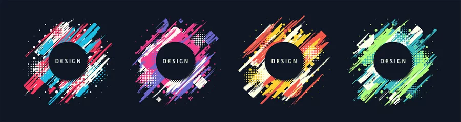 Fotobehang Paint brush promotion template designs, colorful geometric sale banners. Vector set © Aleksandr