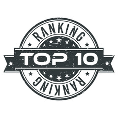 Top 10 Grunge Icon Stamp. Badge Vector Illustration Best  Ranking Digital Seal.