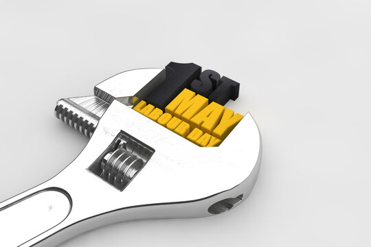 Wrench 1st May labor day international worker's day. Hand tool 3D render