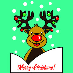 reindeer cartoon christmas snow and spheres tshirt - illustration vector art