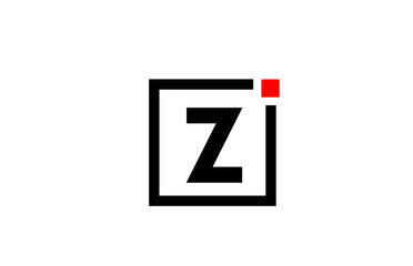 Z alphabet letter logo icon in black and white. Company and business design with square and red dot. Creative corporate identity template