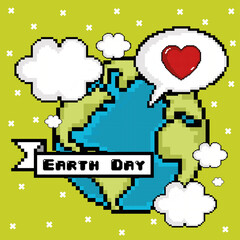 Earth day pixel art with text - Vector illustration