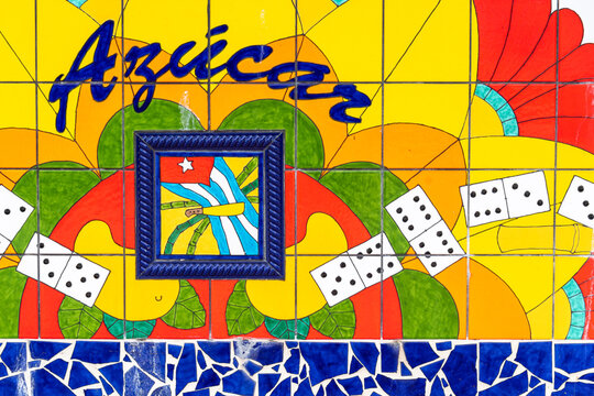 Tile Art In 'Calle 8' In Little Havana, Miami, Florida, USA