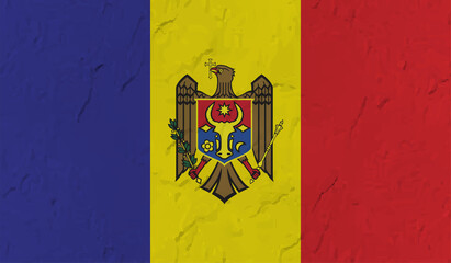 Moldova country flag on wavy silk fabric background panorama