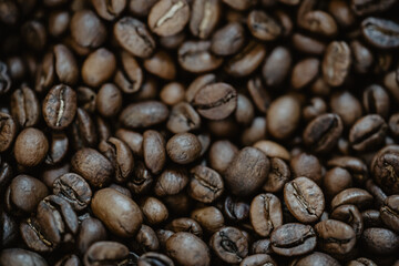 top view of fresh roasted coffee beans background