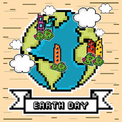 Earth day pixel art with text - Vector illustration