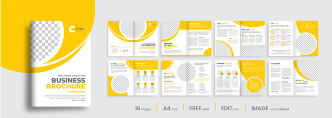 Company profile brochure template design, business brochure layout, minimal orange color shape design