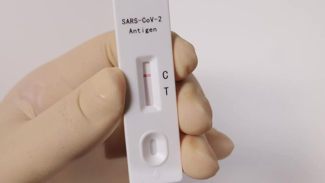Showing a Sars Cov2 - Antigen Rapid Test with negative result - No Civid-19 - studio photography