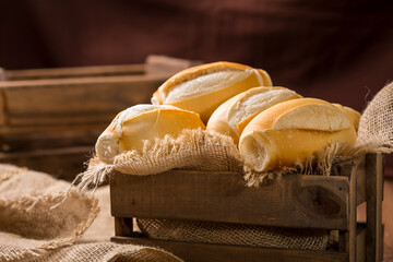 Basket with French breads. French bread, traditional brazilian bread.