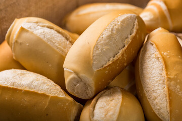 Basket with French breads. French bread, traditional brazilian bread.