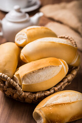 Basket with French breads. French bread, traditional brazilian bread.