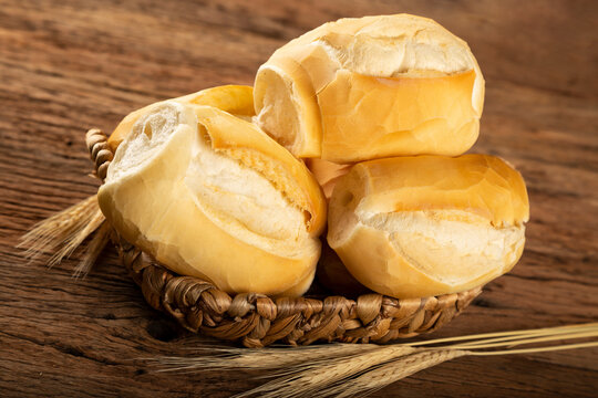 Basket with French breads. French bread, traditional brazilian bread.
