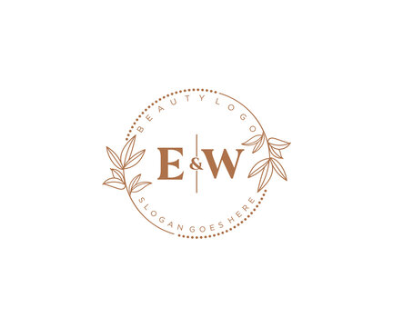 initial EW letters Beautiful floral feminine editable premade monoline logo suitable for spa salon skin hair beauty boutique and cosmetic company.