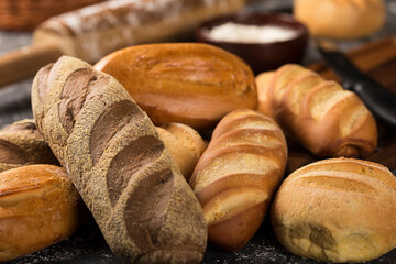Breads. Different types of fresh breads on the table.