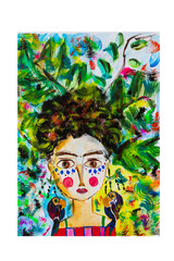 painting of a woman's face in acrylic, abstract art, vivid colors